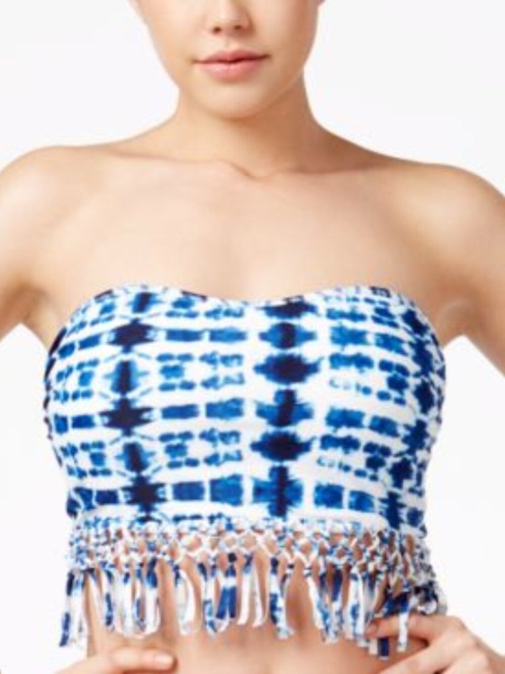 Raisins Navy Cabo Kiss Tie Dyed Bali Bandeau Bikini Swimsuit Top Size M NWT